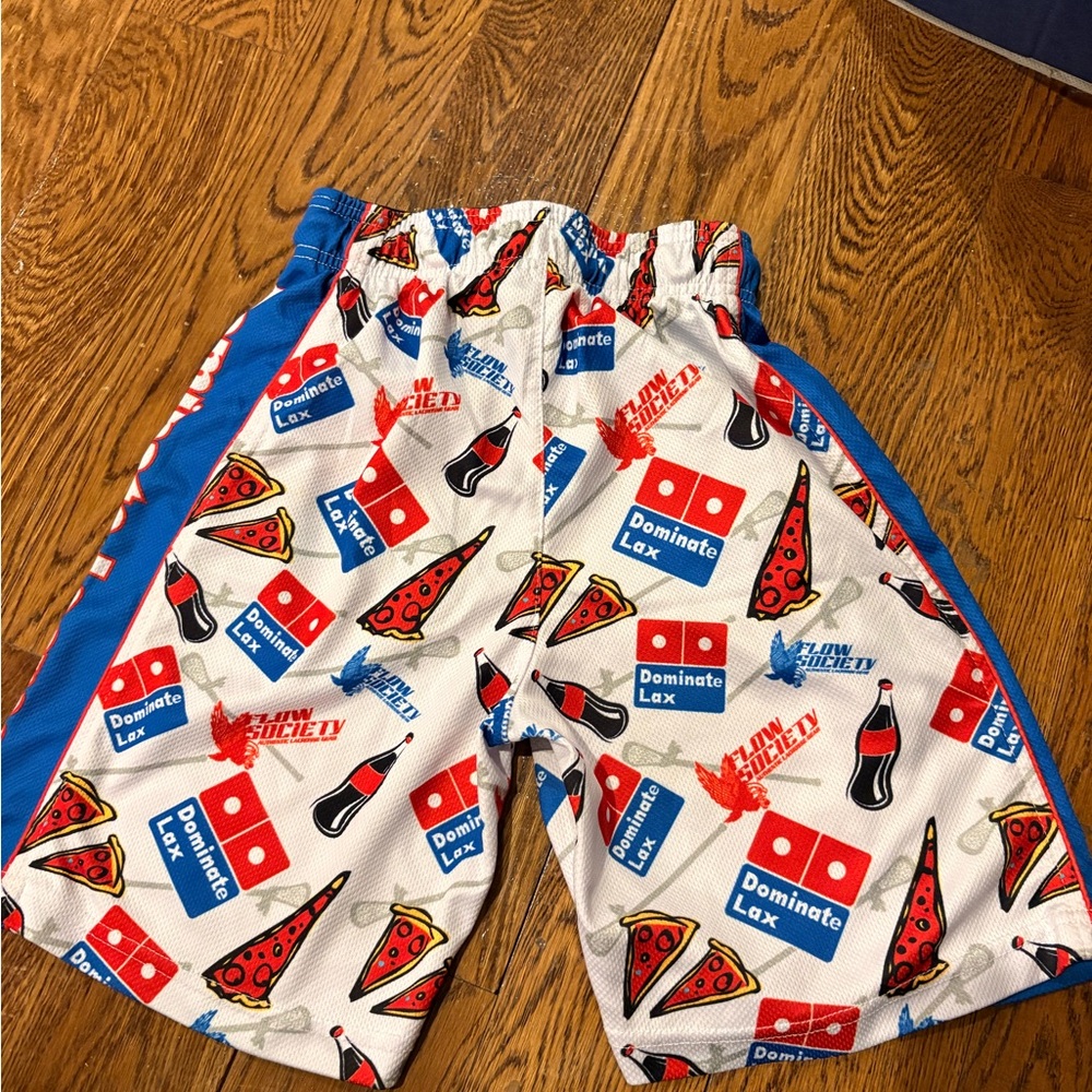 Dominate Lax Kids White & Blue Pizza Print Athletic Shorts